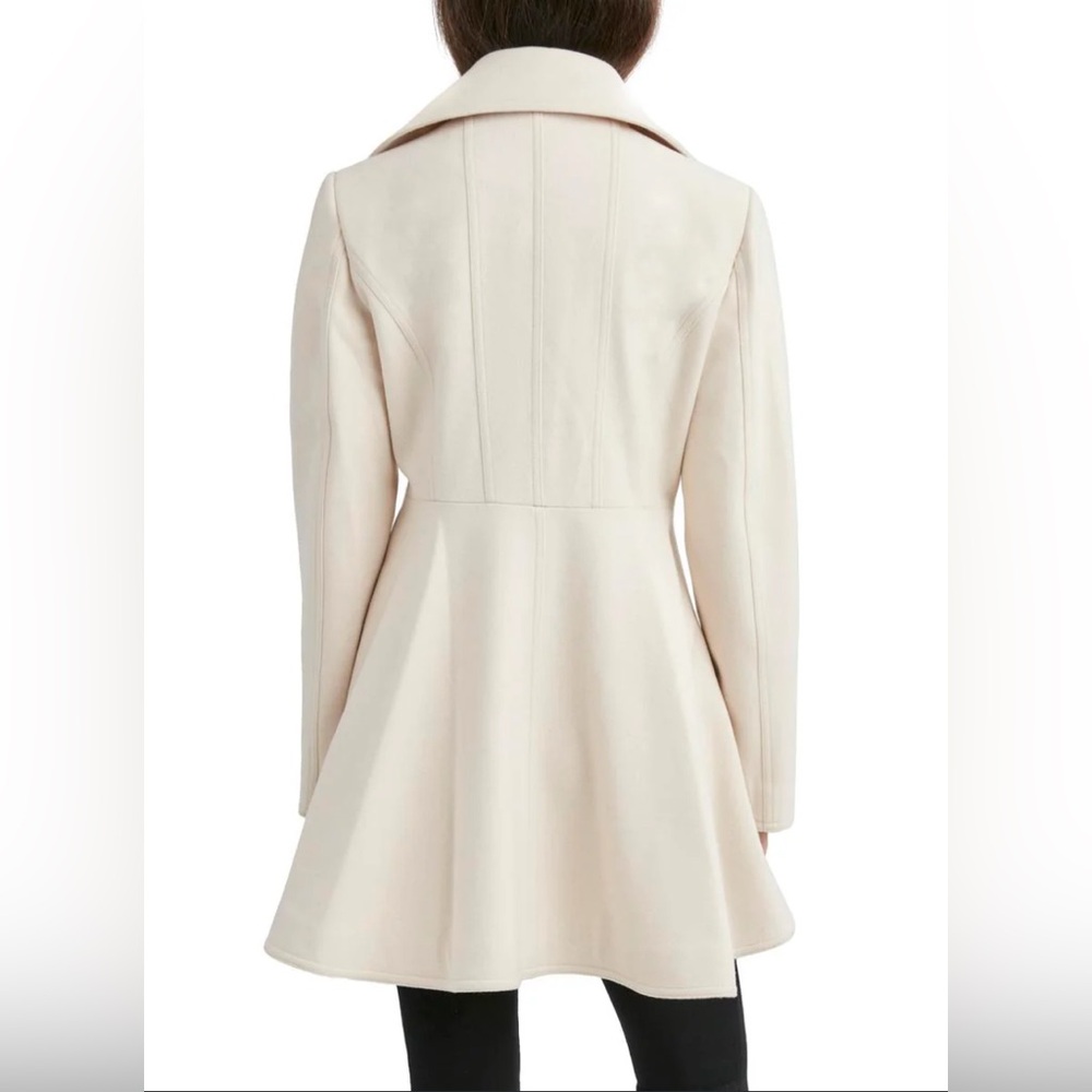 Laundry By Shelli Segal Double Breasted Fit &Flare Cream Pea Coat - Picture 2 of 6